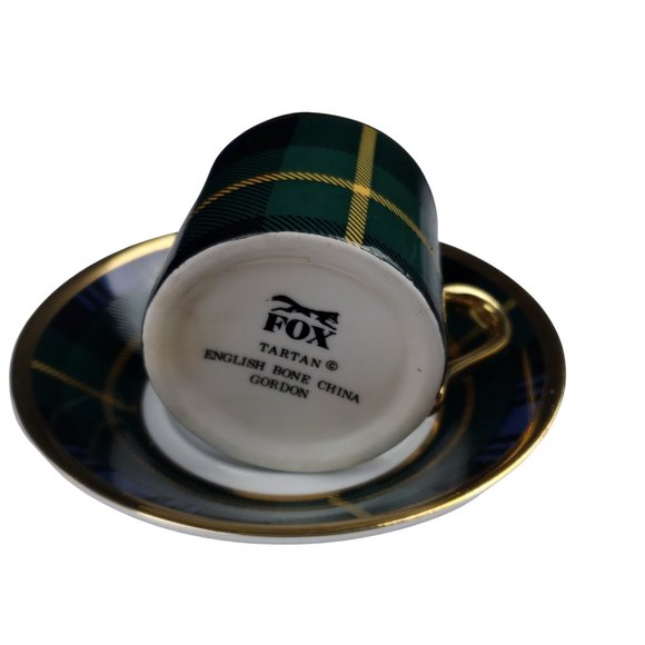 Fox Tartan Plaid Green Red Demitasse Cup Saucer Sets English Bone China Fraser - Picture 4 of 11
